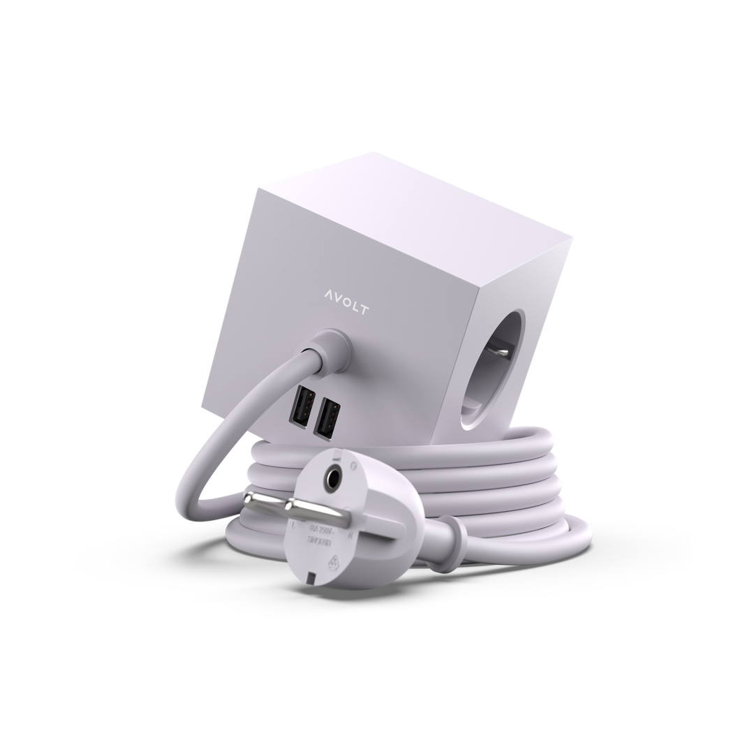 Samle Ejendomsret beton Przedłużacz elektryczny kostka 3x230V + ładowarka USB, Avolt Square 1 -  szary Gniazda blatowe SQ1-F-USB-G - AVOLT